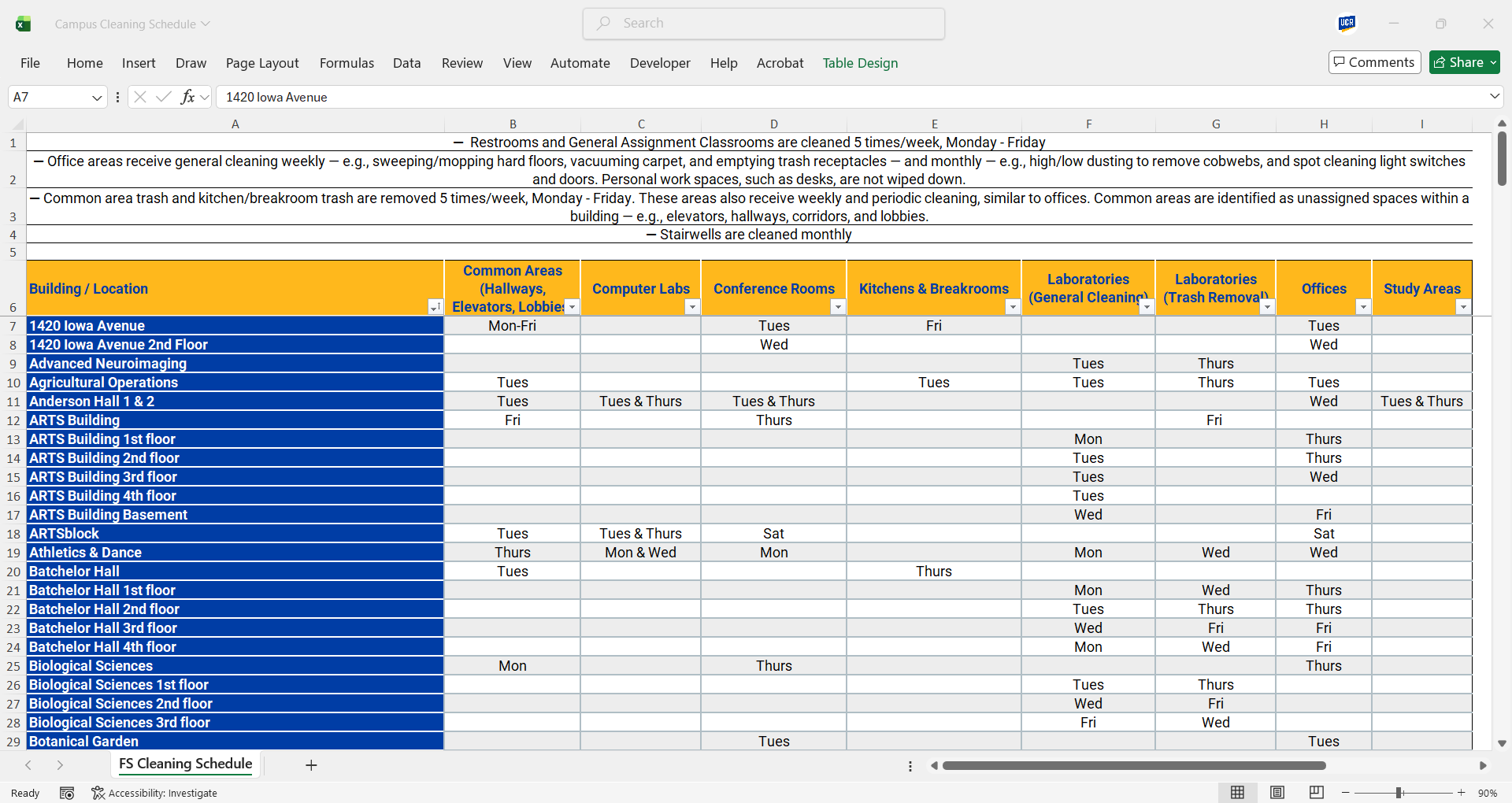 Cleaning Schedule Excel Preview
