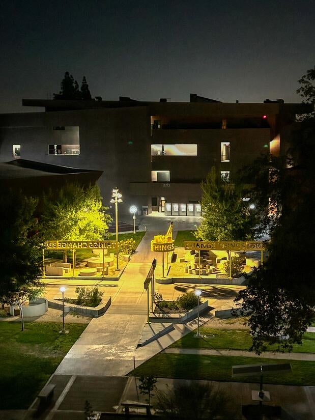 exterior_lighting_1.jpg Exterior lighting of sidewalk looking down from the Arts Building